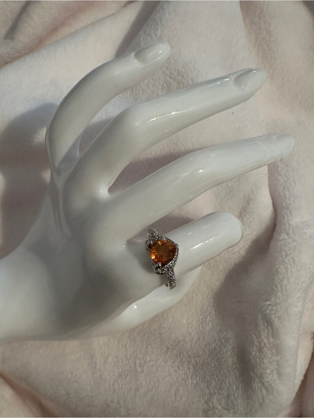 Sterling Silver Citrine Heart Ring - Gold-Orange Gem